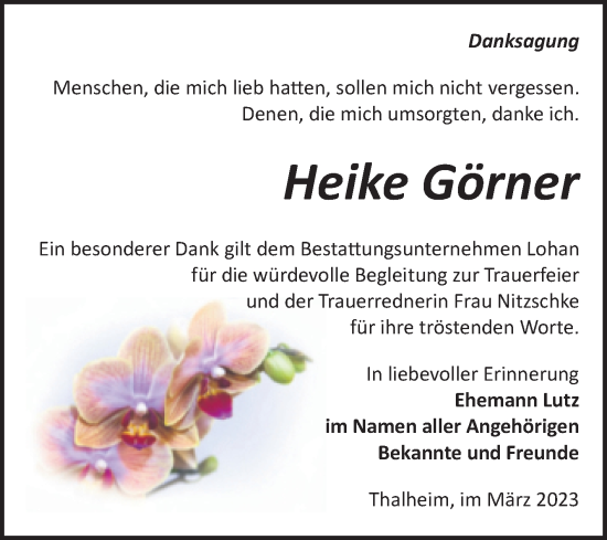 Traueranzeige von Heike Görner von Trauerkombi Bitterfeld