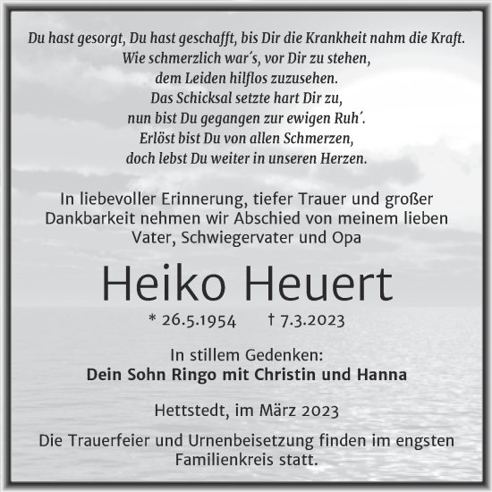 Traueranzeige von Heiko Heuert von Trauerkombi Mansfelder Land