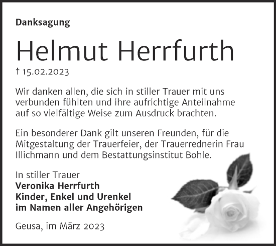 Traueranzeige von Helmut Herrfurth von Trauerkombi Merseburg