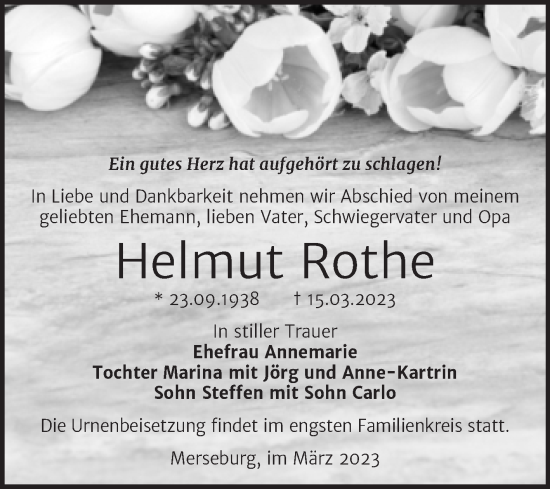 Traueranzeige von Helmut Rothe von Trauerkombi Merseburg