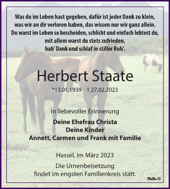Traueranzeige von Herbert Staate von Trauerkombi Zeitz