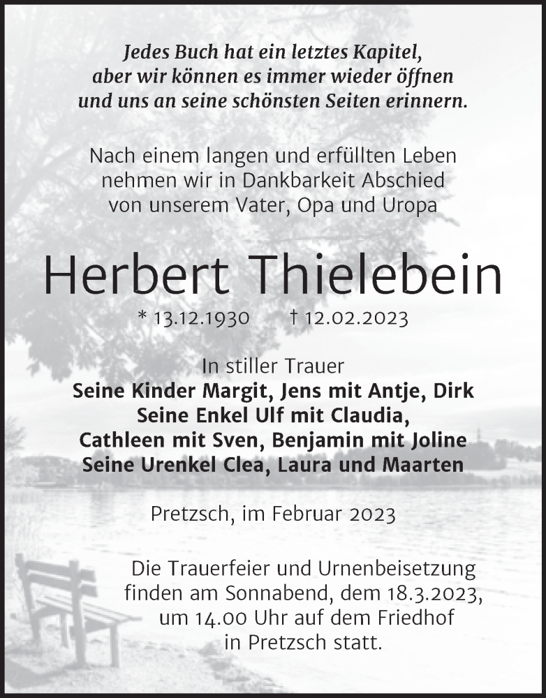  Traueranzeige für Herbert Thielebein vom 04.03.2023 aus Trauerkombi Wittenberg