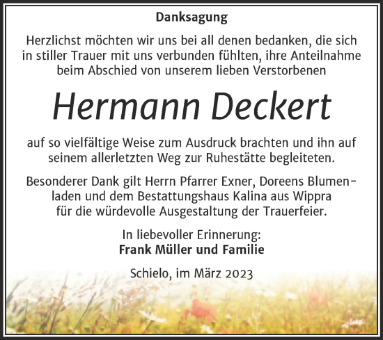 Traueranzeige von Hermann Deckert von Trauerkombi Quedlinburg