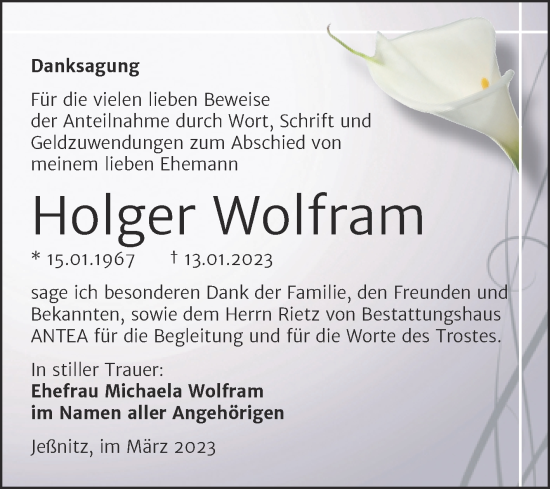 Traueranzeige von Holger Wolfram von Trauerkombi Bitterfeld