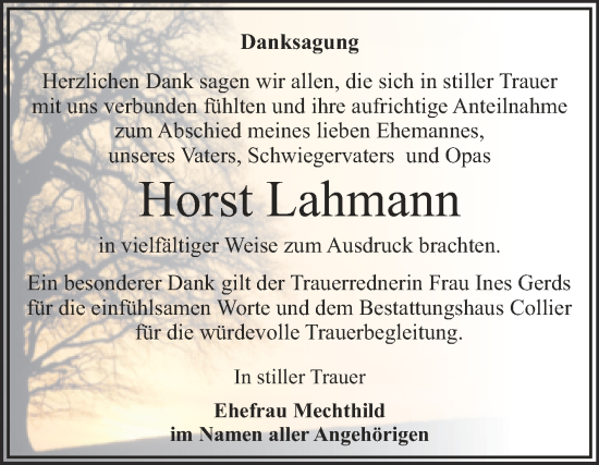 Traueranzeige von Horst Lahmann von Trauerkombi Dessau