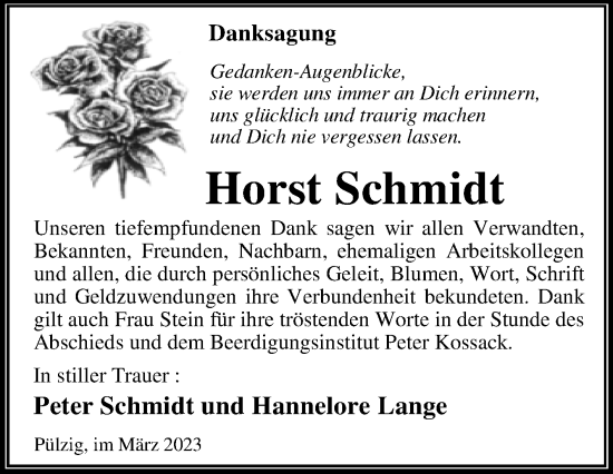 Traueranzeige von Horst Schmidt von Trauerkombi Wittenberg