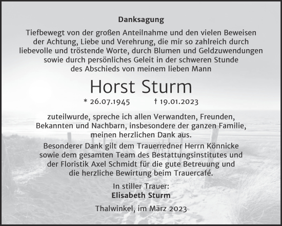 Traueranzeige von Horst Sturm von Wochenspiegel Naumburg/Nebra