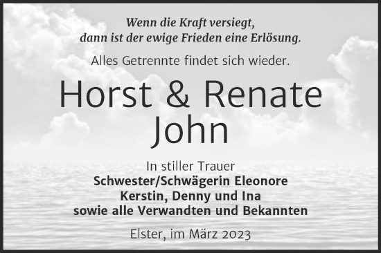 Traueranzeige von Horst und Renate John von Trauerkombi Wittenberg