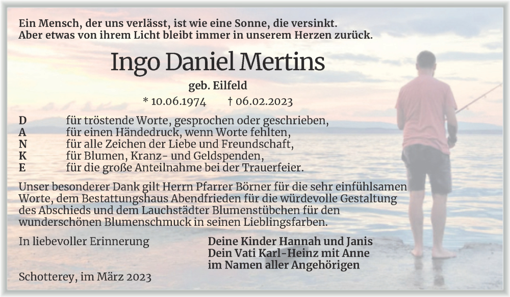 Traueranzeige für Ingo Daniel Mertins vom 11.03.2023 aus Trauerkombi Merseburg