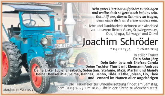 Traueranzeige von Joachim Schröder von Trauerkombi Weißenfels