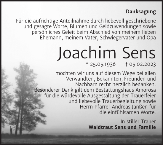Traueranzeige von Joachim Sens von Trauerkombi Dessau