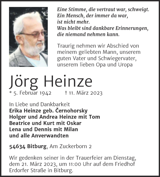 Traueranzeige von Jörg Heinze von Mitteldeutsche Zeitung Halle/Saalkreis