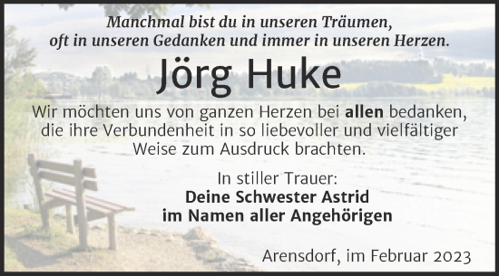 Traueranzeige von Jörg Huke von Trauerkombi Köthen