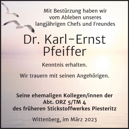 Traueranzeige von Karl-Ernst Pfeiffer von Trauerkombi Wittenberg