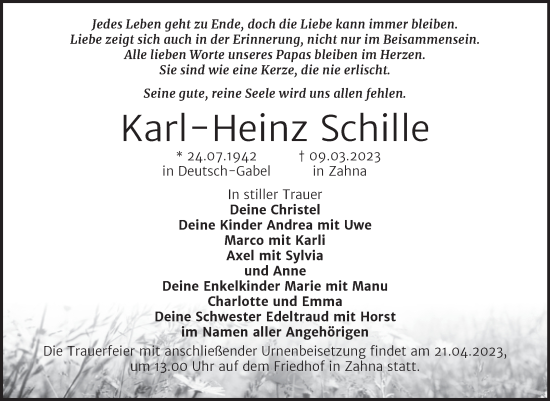 Traueranzeige von Karl-Heinz Schille von Trauerkombi Wittenberg