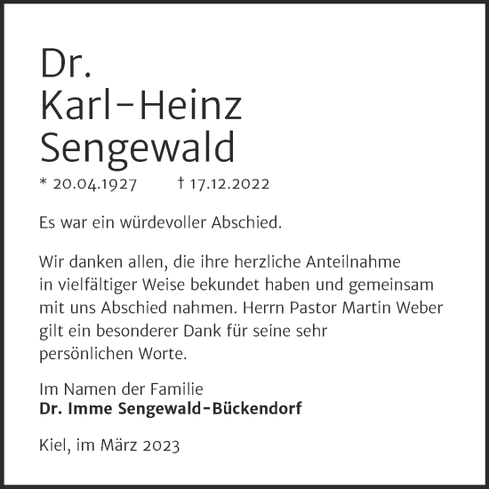 Traueranzeige von Karl-Heinz Sengewald von Mitteldeutsche Zeitung Sangerhausen