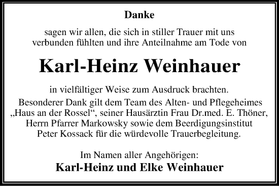 Traueranzeige von Karl-Heinz Weinhauer von Trauerkombi Dessau