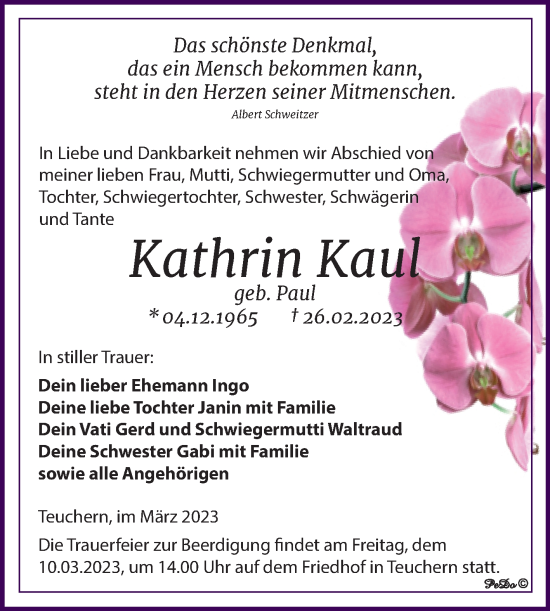 Traueranzeige von Kathrin Kaul von Trauerkombi Weißenfels