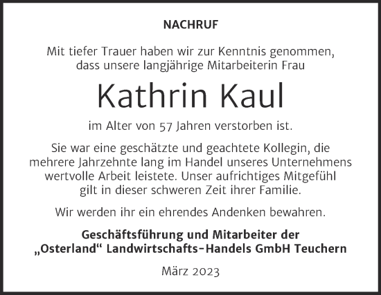 Traueranzeige von Kathrin Kaul von Wochenspiegel Weißenfels