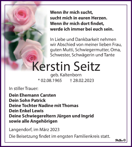 Traueranzeige von Kerstin Seitz von Trauerkombi Weißenfels