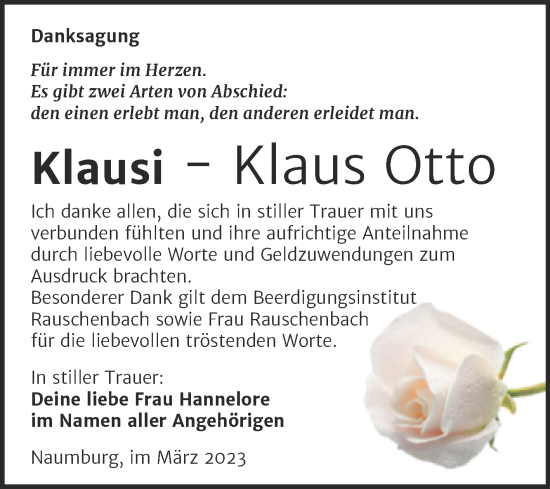 Traueranzeige von Klaus Otto von Wochenspiegel Naumburg/Nebra