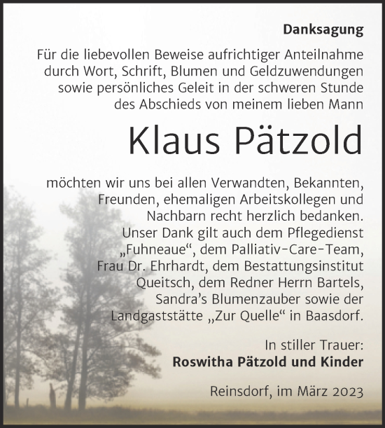 Traueranzeige von Klaus Pätzold von Trauerkombi Köthen