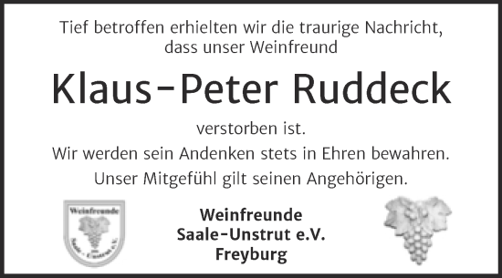 Traueranzeige von Klaus-Peter Ruddeck von Naumburger Tageblatt