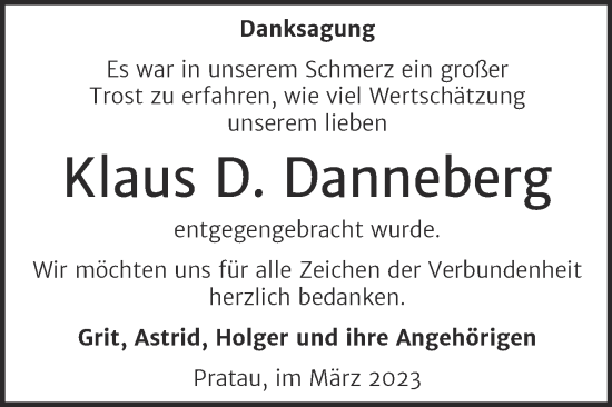 Traueranzeige von Klaus D. Danneberg von Trauerkombi Wittenberg