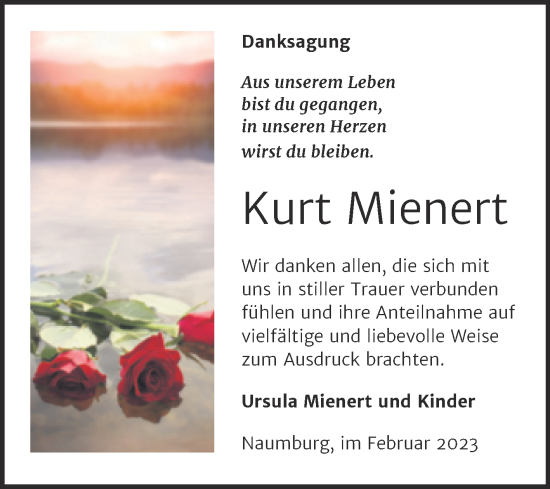 Traueranzeige von Kurt Mienert von Wochenspiegel Naumburg/Nebra