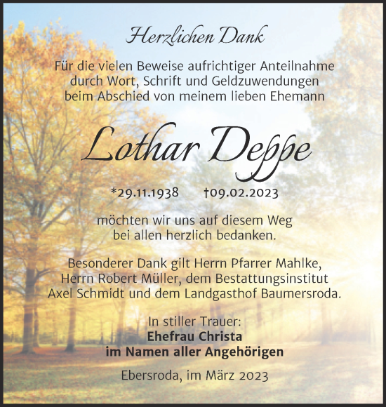 Traueranzeige von Lothar Deppe von Wochenspiegel Naumburg/Nebra