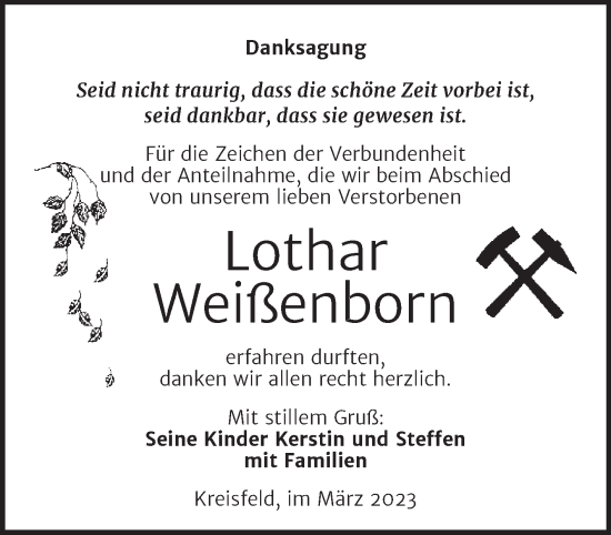 Traueranzeige von Lothar Weißenborn von Trauerkombi Mansfelder Land