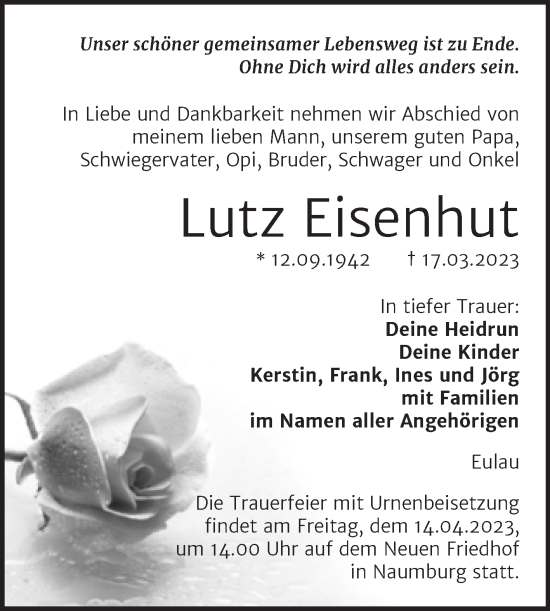 Traueranzeige von Lutz Eisenhut von Naumburger Tageblatt