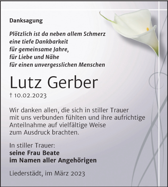 Traueranzeige von Lutz Gerber von Trauerkombi Merseburg