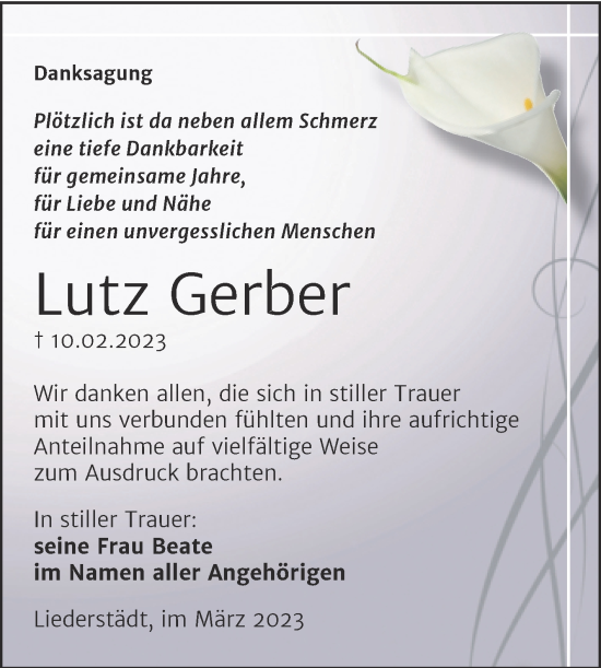 Traueranzeige von Lutz Gerber von Naumburger Tageblatt