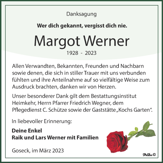Traueranzeige von Margot Werner von Trauerkombi Weißenfels