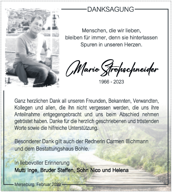 Traueranzeige von Mario Strohschneider von Trauerkombi Merseburg