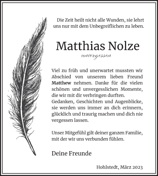 Traueranzeige von Matthias Nolze von Super Sonntag Sangerhausen