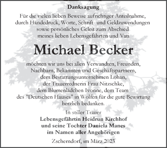 Traueranzeige von Michael Becker von Trauerkombi Bitterfeld