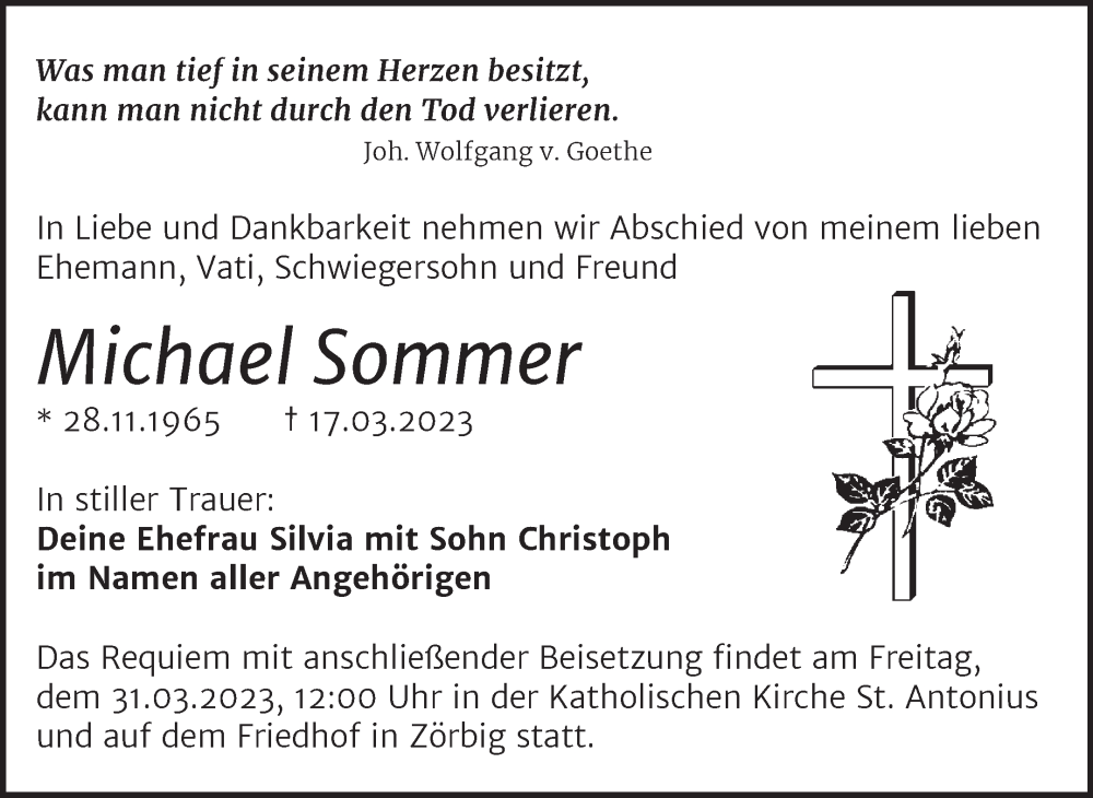  Traueranzeige für Michael Sommer vom 25.03.2023 aus Trauerkombi Bitterfeld