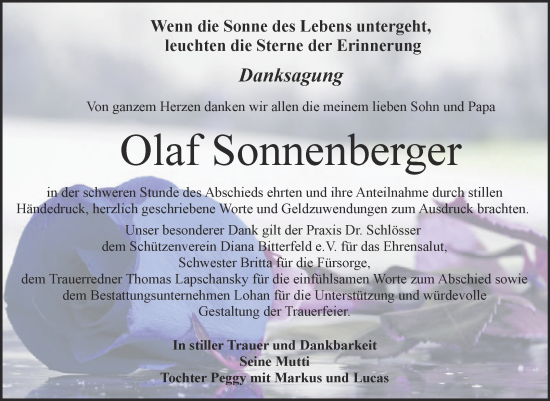 Traueranzeige von Olaf Sonnenberger von Trauerkombi Bitterfeld