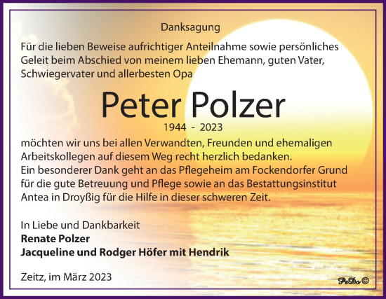 Traueranzeige von Peter Polzer von Trauerkombi Zeitz