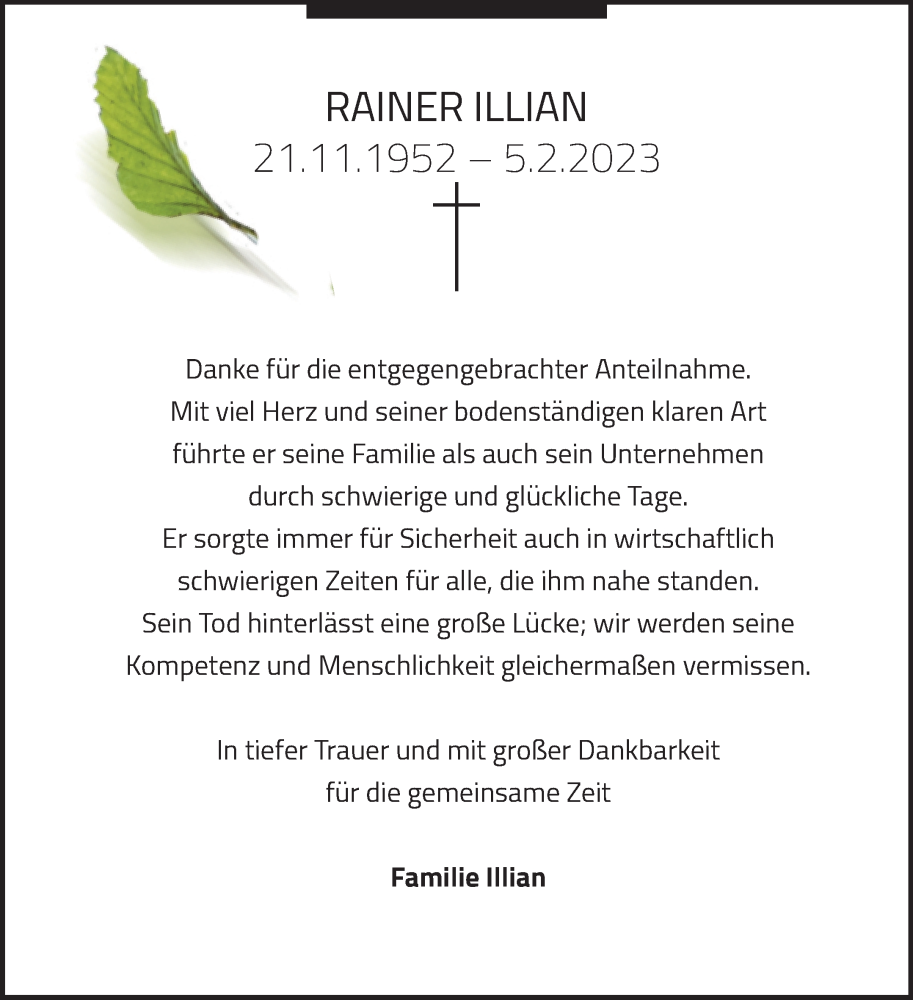  Traueranzeige für Rainer Illian vom 18.03.2023 aus Mitteldeutsche Zeitung Halle/Saalkreis