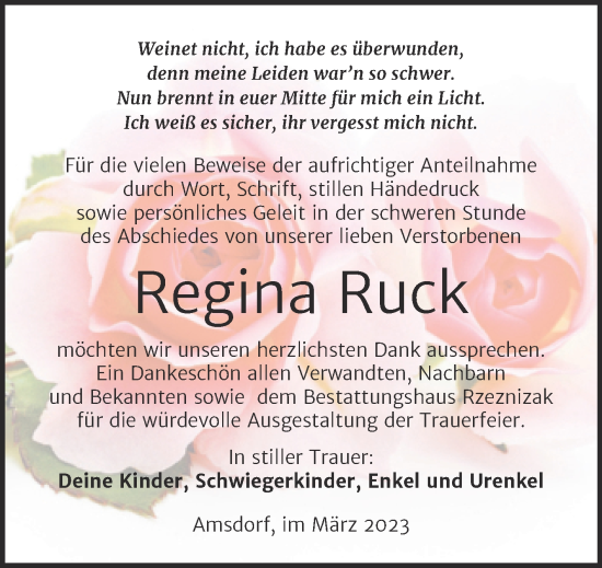 Traueranzeige von Regina Ruck von Trauerkombi Mansfelder Land
