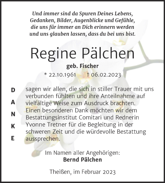 Traueranzeige von Regine Pälchen von Trauerkombi Zeitz