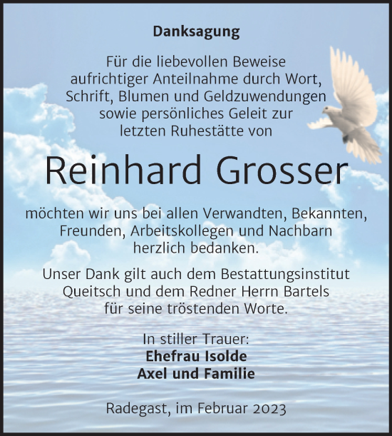 Traueranzeige von Reinhard Grosser von Trauerkombi Köthen