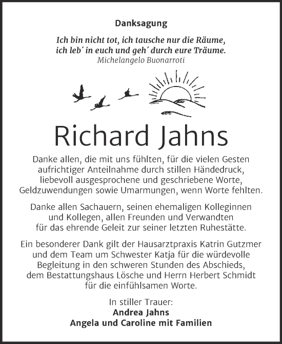 Traueranzeige von Richard Jahns von Trauerkombi Wittenberg