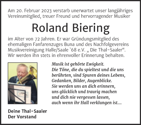 Traueranzeige von Rüdiger Roland Biering von Mitteldeutsche Zeitung Halle/Saalkreis