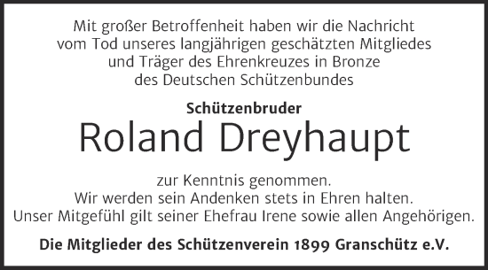Traueranzeige von Roland Dreyhaupt von Trauerkombi Weißenfels
