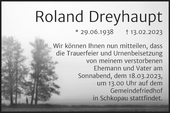Traueranzeige von Roland Dreyhaupt von Trauerkombi Merseburg