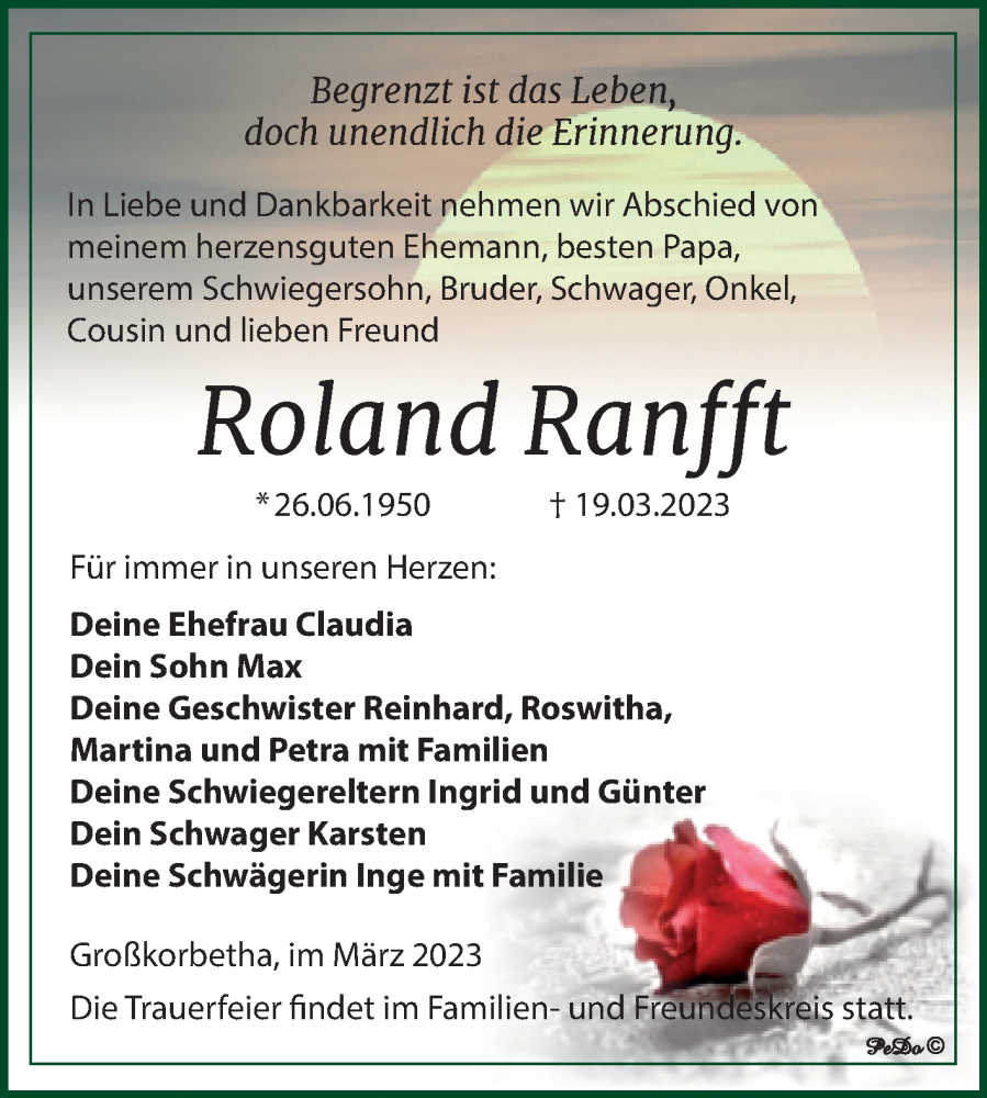  Traueranzeige für Roland Ranfft vom 25.03.2023 aus Trauerkombi Weißenfels